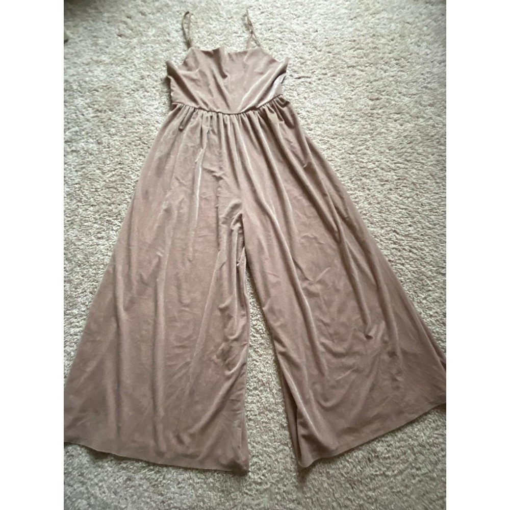Urban Outfitters Jumpsuit Medium Shimmer Velvet Taupe Wide Leg Palazzo Prepp s15